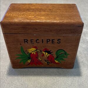 Vintage 1960s Wooden Recipe Box with Colorful Rooster Design